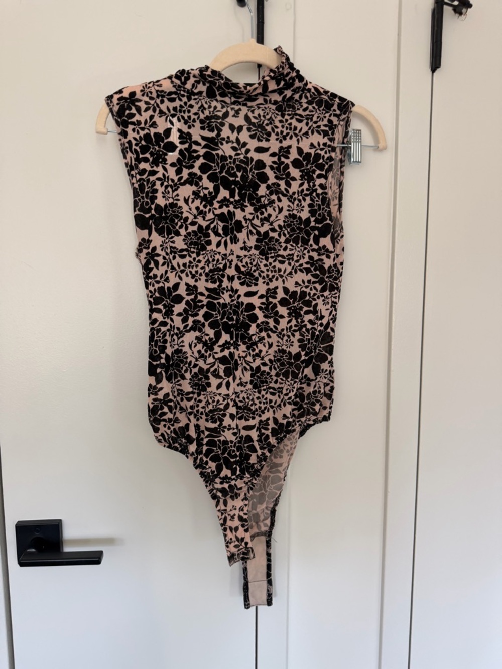 Lulu's Pink and Black Floral Mock Neck Bodysuit